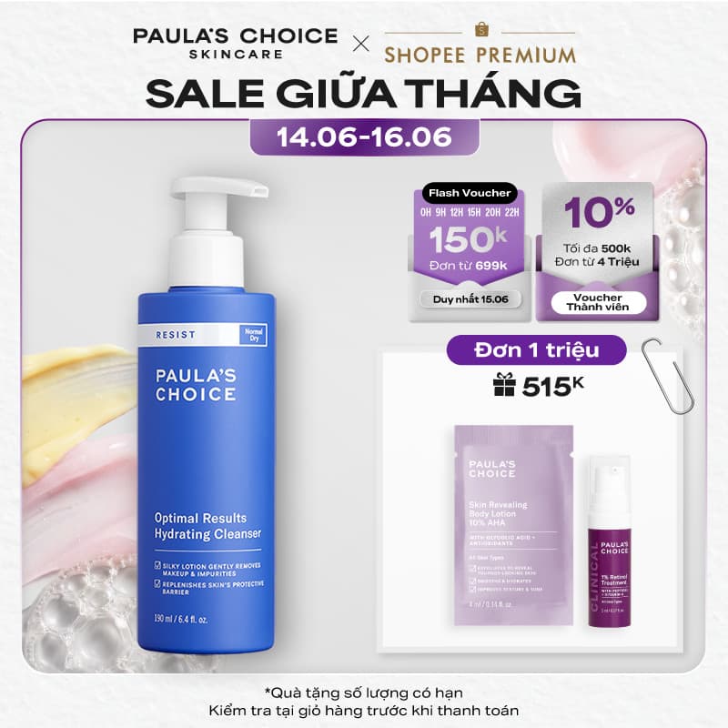 [HSD 3/2027] Sữa rửa mặt cho da khô Paula's Choice Optimal Results Hydrating Cleanser 190ml 7600