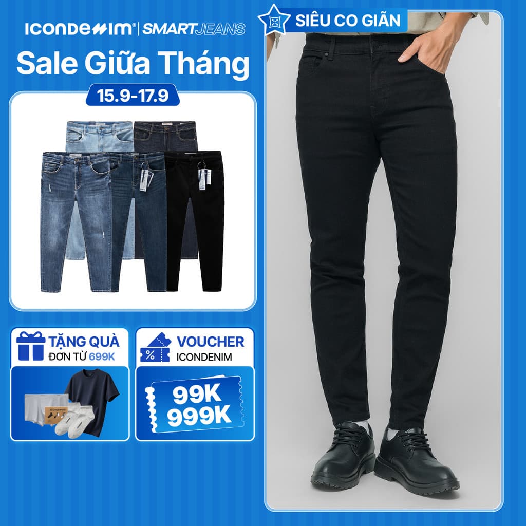 Quần jeans nam cao cấp ICONDENIM, quần bò smart fit tôn dáng , siêu co giãn 4 chiều, SMARTJEANS