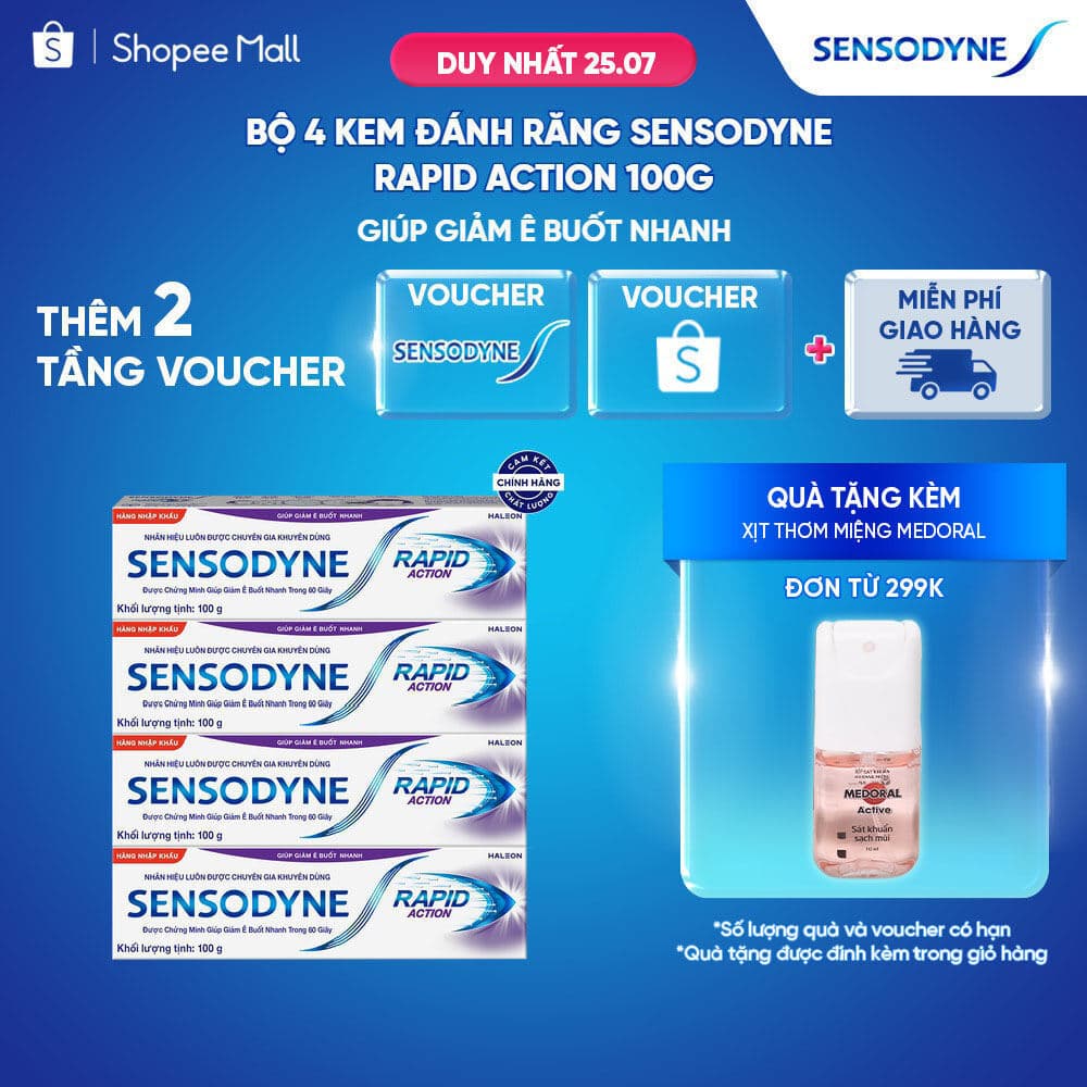 Bộ 4 Kem đánh răng SENSODYNE Rapid Action 100g giúp giảm ê buốt nhanh