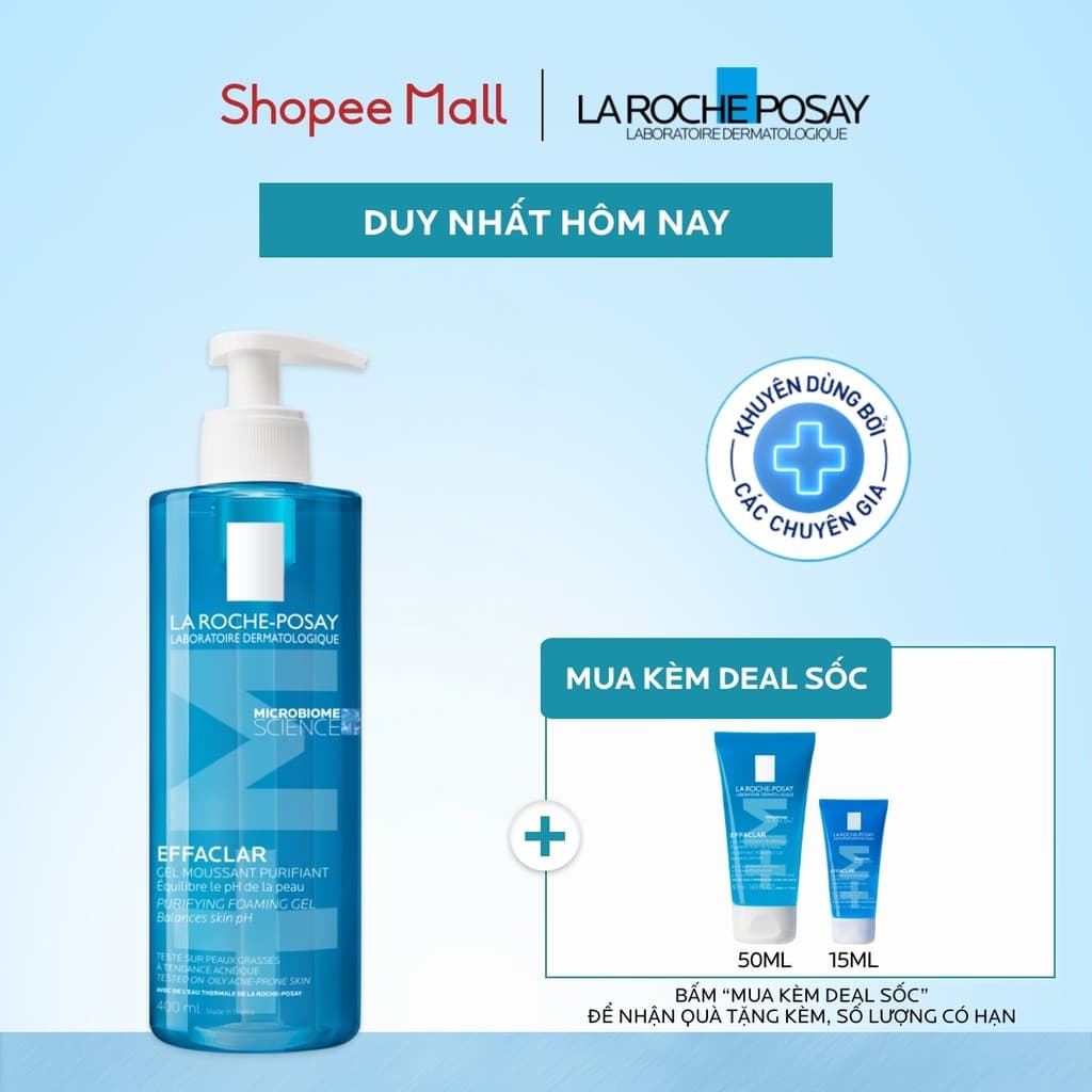 Gel rửa mặt sạch sâu giảm mụn cho da dầu mụn nhạy cảm La Roche-Posay Effaclar Foaming Gel 400ml