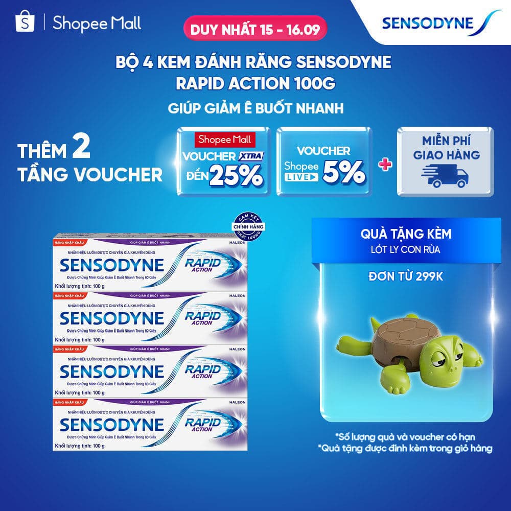 Bộ 4 Kem đánh răng SENSODYNE Rapid Action 100g giúp giảm ê buốt nhanh
