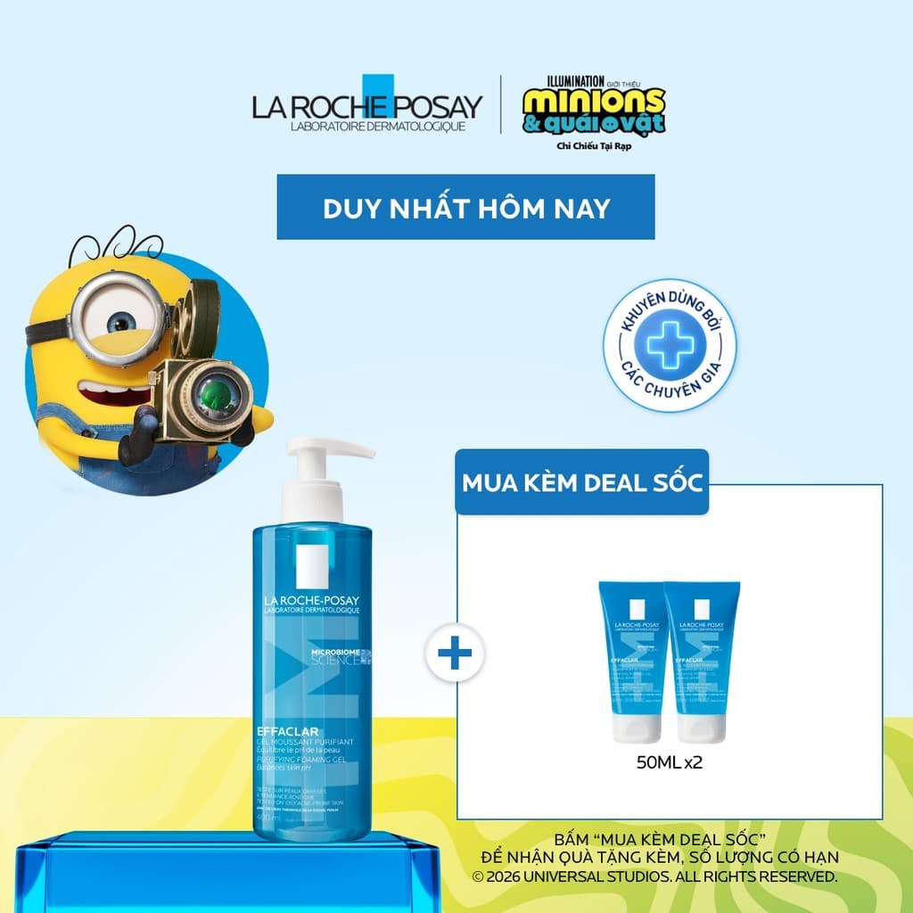 Gel rửa mặt sạch sâu giảm mụn cho da dầu mụn nhạy cảm La Roche-Posay Effaclar Foaming Gel 400ml