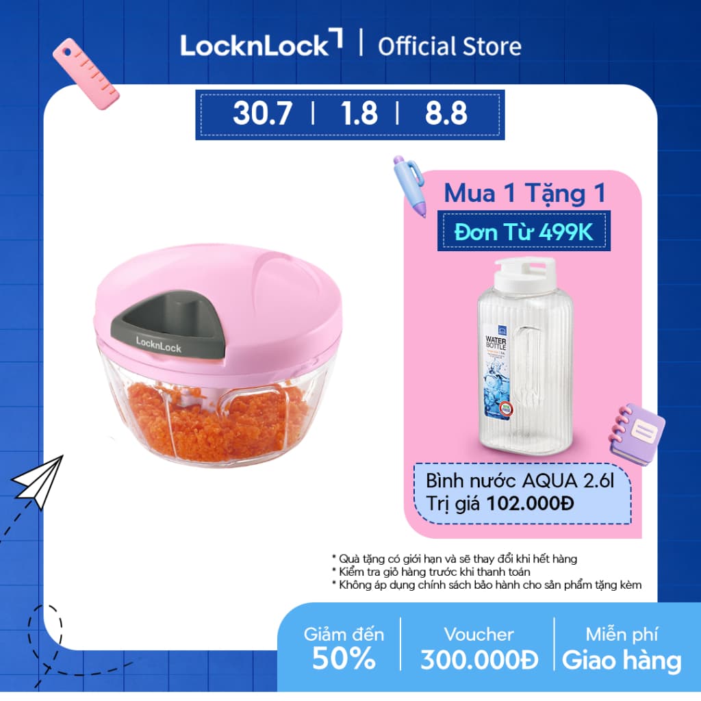 Dụng cụ băm rau củ quả Lock&Lock, Size S, 400ml - Màu Pink - CKS308PIK