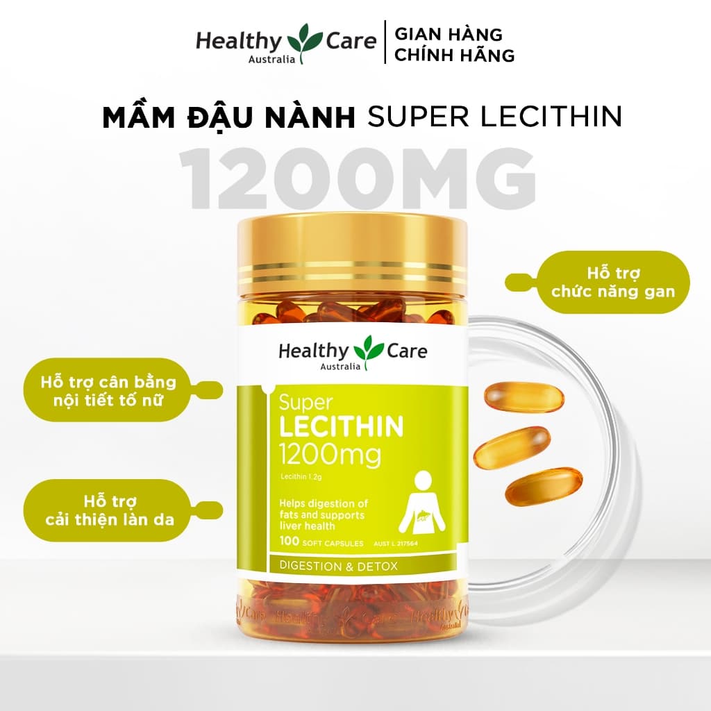 Mầm đậu nành Healthy Care Super Lecithin 1200mg của Úc 100 viên